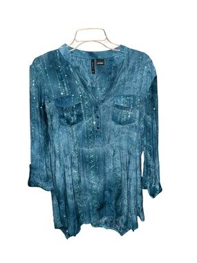 new directions Teal Sequin V-Neck Tunic